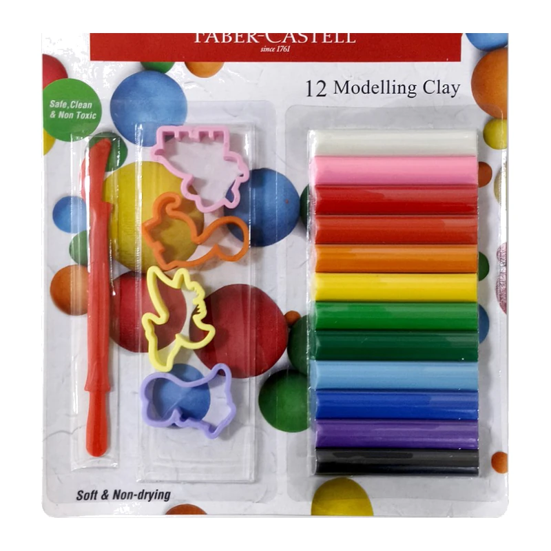 Faber-Castell 12 Modelling Clay 150gm with toy moulds & craft tool