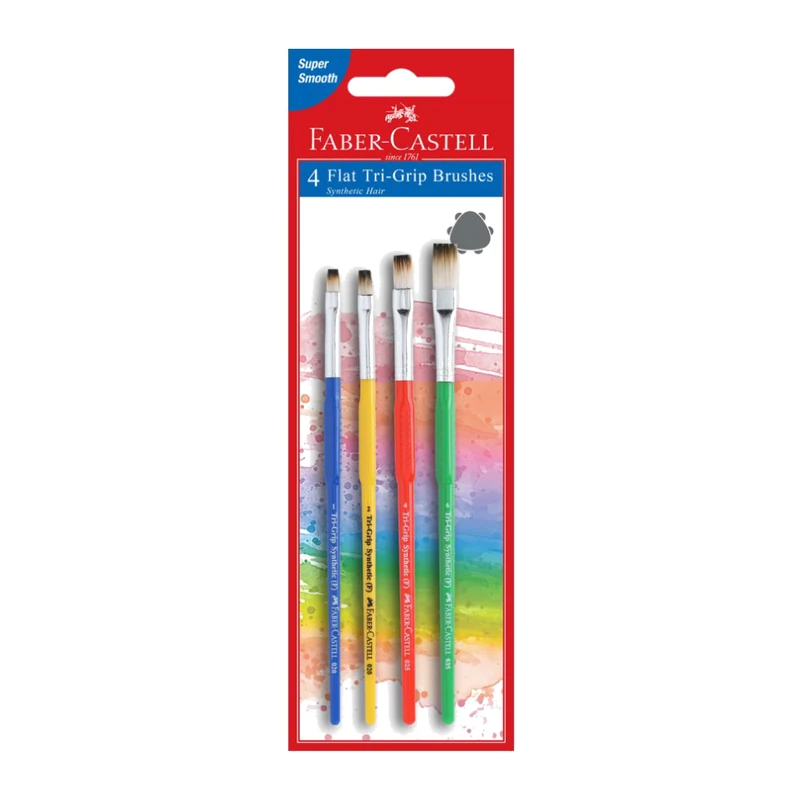 Faber-Castell 4 Flat Tri-Grip Paintbrushes Synthetic hair