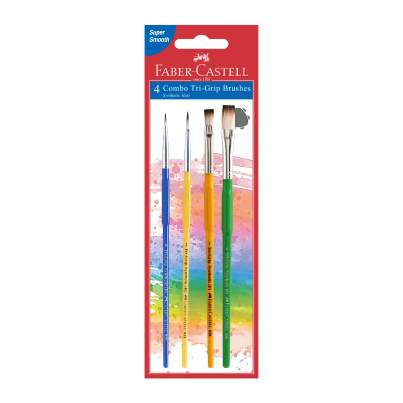 Faber-Castell 4 Combo Set-Flat & Round Tri-Grip Paintbrushes