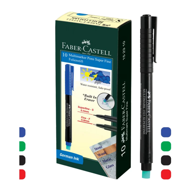 Faber-Castell 10 Multi markers S.Fine-Blue/Black/Red/Green