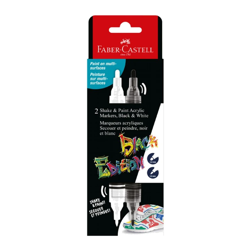 Faber-Castell Shake & Paint Acrylic Marker, Black & White Pack of 2