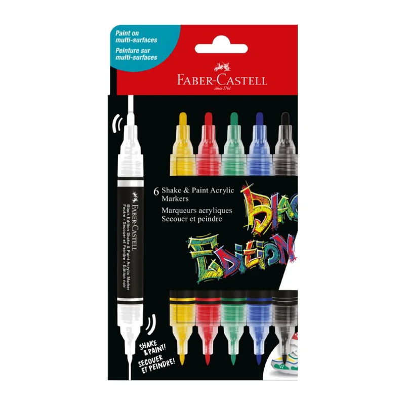 Faber-Castell Shake & Paint Acrylic Marker, Classic Pack of 6