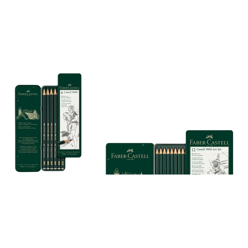 Faber-Castell Castell 9000 Tin of 6(HB, B, 2 B, 4 B, 6 B, 8 B)