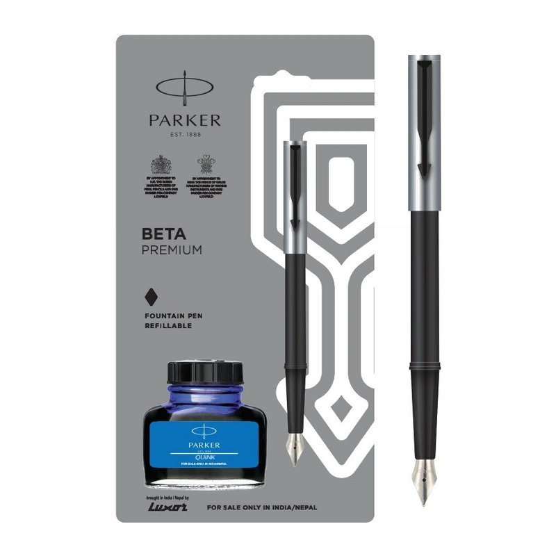 Parker Beta Premium Fountain Pen with Ink Bottle (Silver)