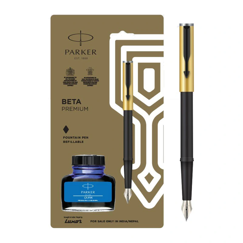 Parker Beta Premium Fountain Pen with Ink Bottle (Gold)