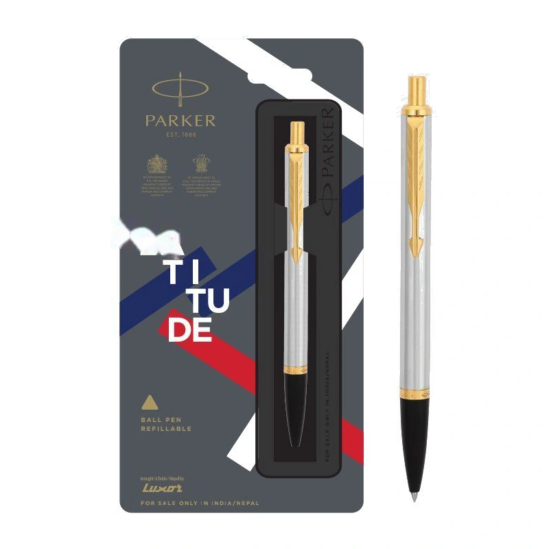 Parker Latitude Shiny Chrome Ball Pen (Gold Trim)