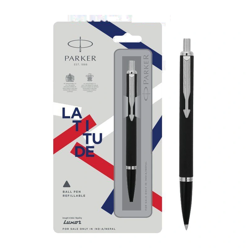 Parker Latitude Matte Black Ball Pen (Chrome Trim)