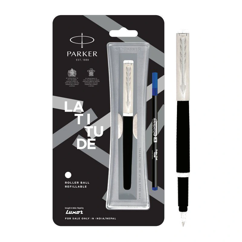 Parker Latitude Matte Metallix Roller Ball Pen (Chrome Trim)