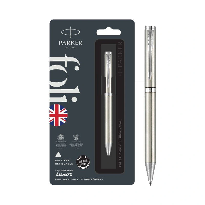Parker Folio Stainless Steel Ball Pen (Chrome Trim)