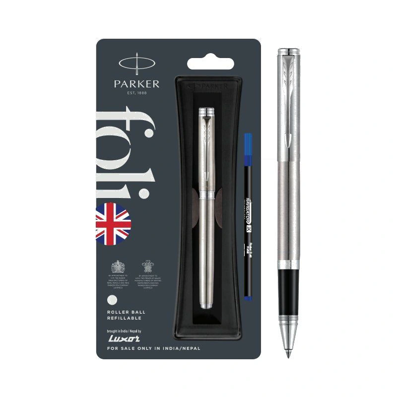 Parker Folio Stainless Steel Roller Ball Pen (Chrome Trim)