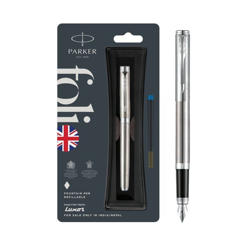 Parker Folio Stainless Steel Fountain Pen (Chrome Trim)