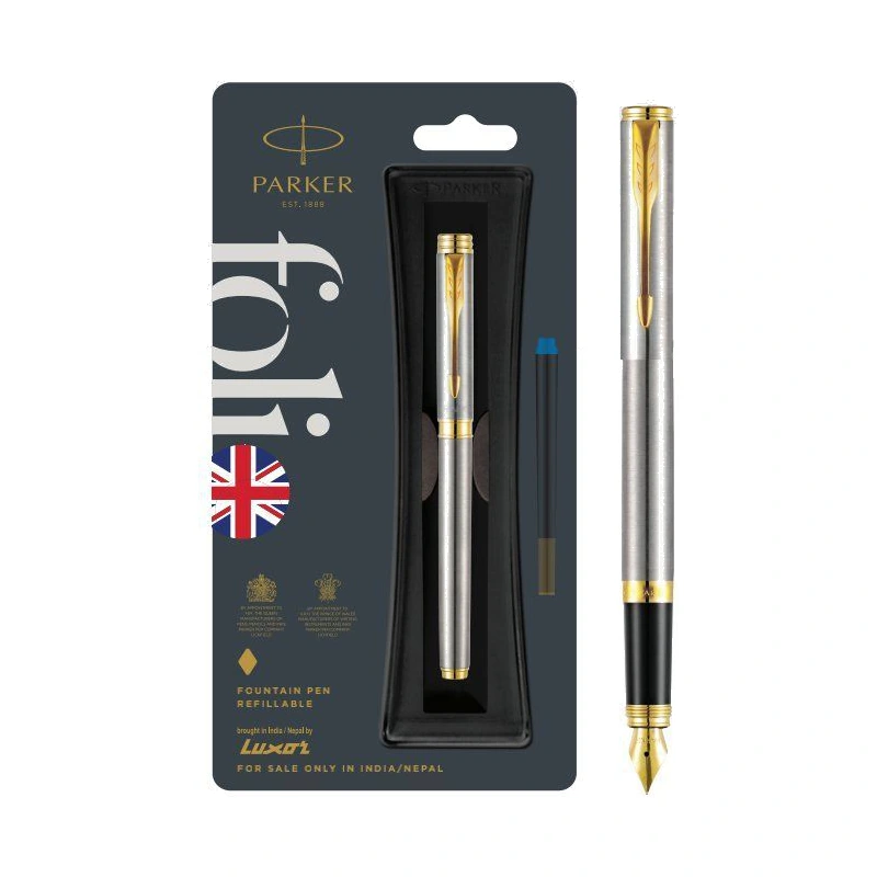 Parker Folio Stainless Steel Fountain Pen (Gold Trim)