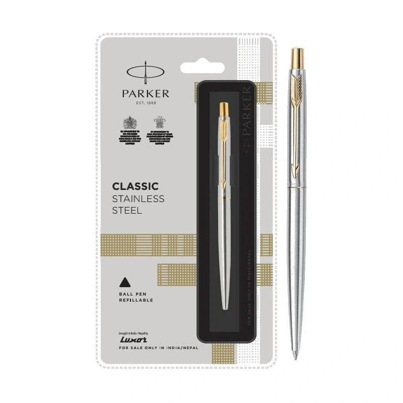 Parker Classic Stainless Steel Ball Pen (Gold Trim)