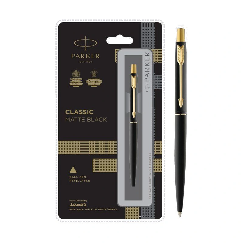 Parker Classic Matte Black Ball Pen (Gold Trim)