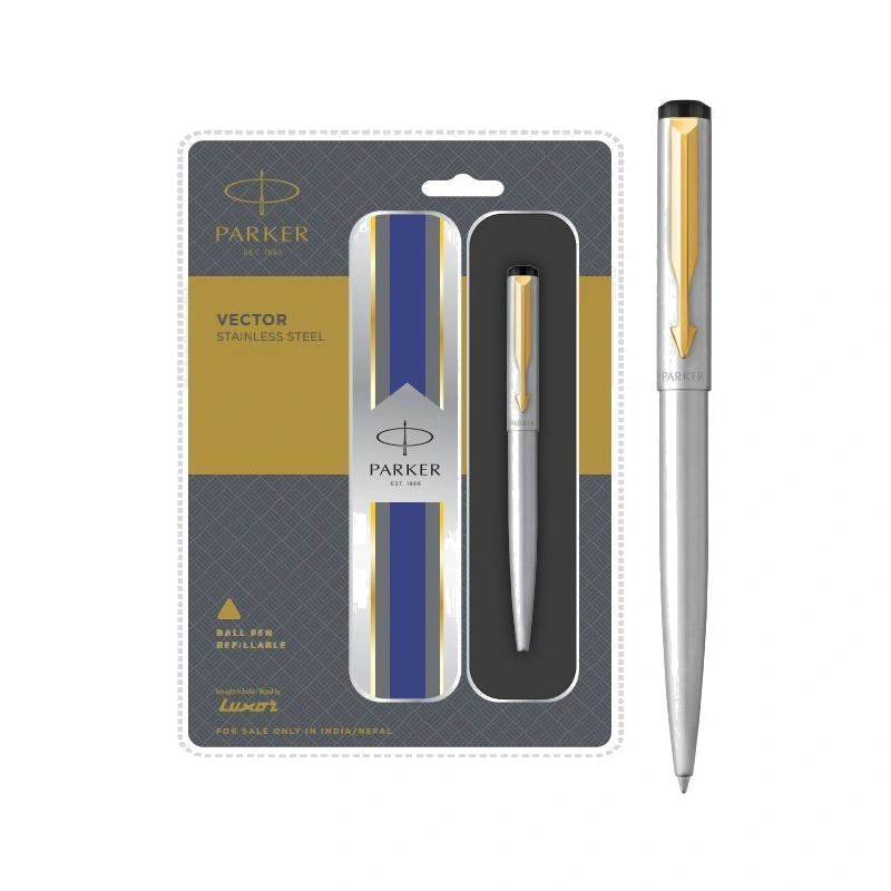 Parker Vector Stainless Steel Ball Pen (Gold Trim)