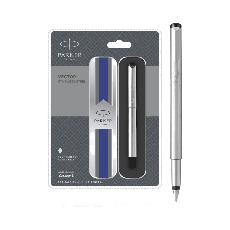 Parker Vector Stainless Steel Fountain Pen (Chrome Trim)