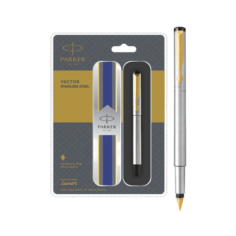 Parker Vector Stainless Steel Fountain Pen (Gold Trim)