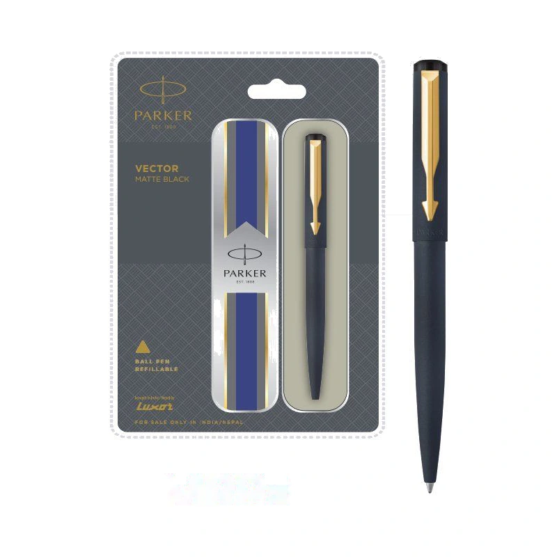 Parker Vector Matte Black Ball Pen (Gold Trim)