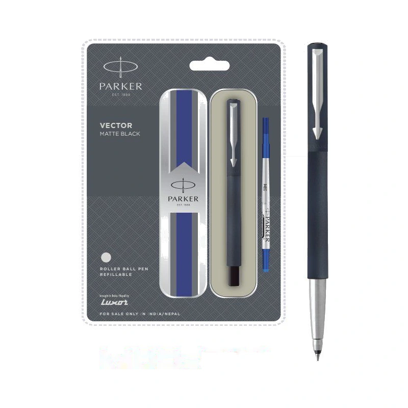 Parker Vector Matte Black Roller Ball Pen (Chrome Trim)