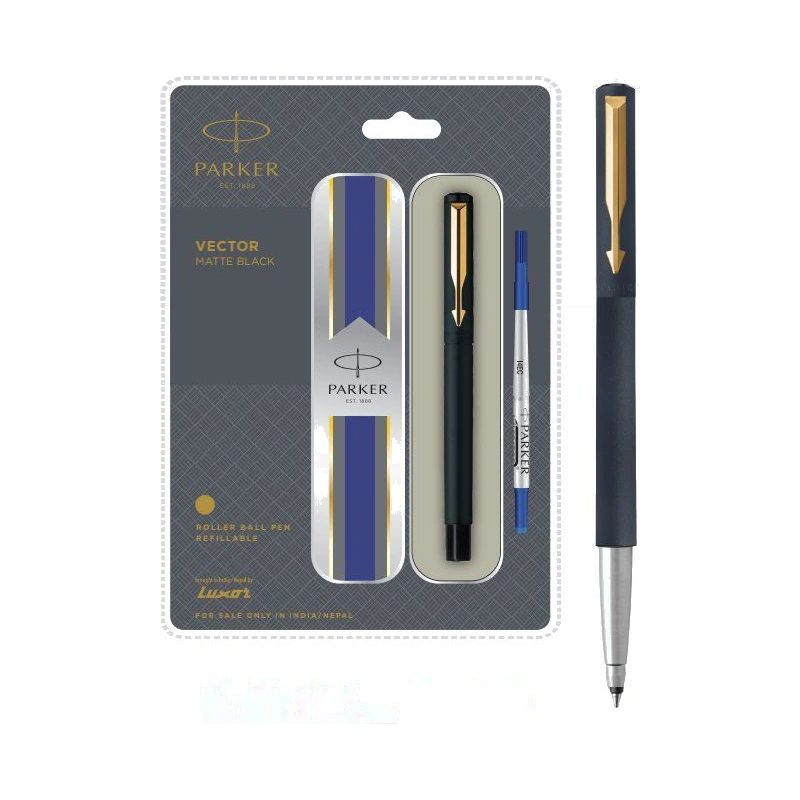 Parker Vector Matte Black Roller Ball Pen (Gold Trim)