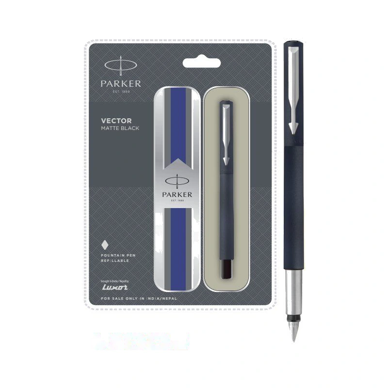Parker Vector Matte Black Fountain Pen (Chrome Trim)