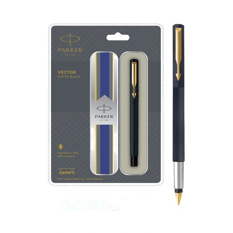 Parker Vector Matte Black Fountain Pen (Gold Trim)