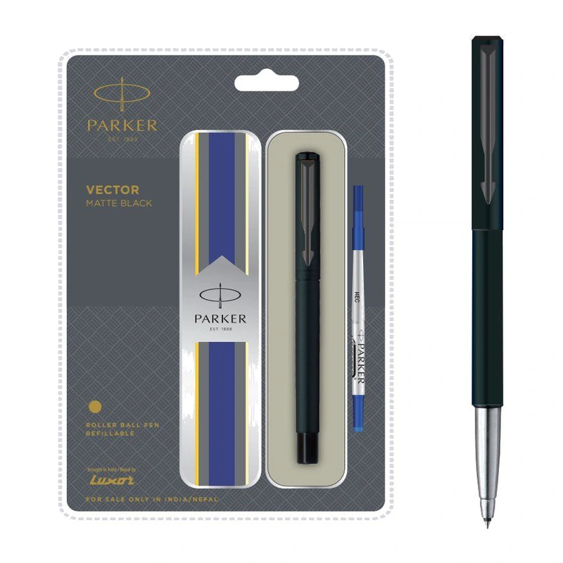 Parker Vector Matte Black Roller Ball Pen (Gun Metal Trim)