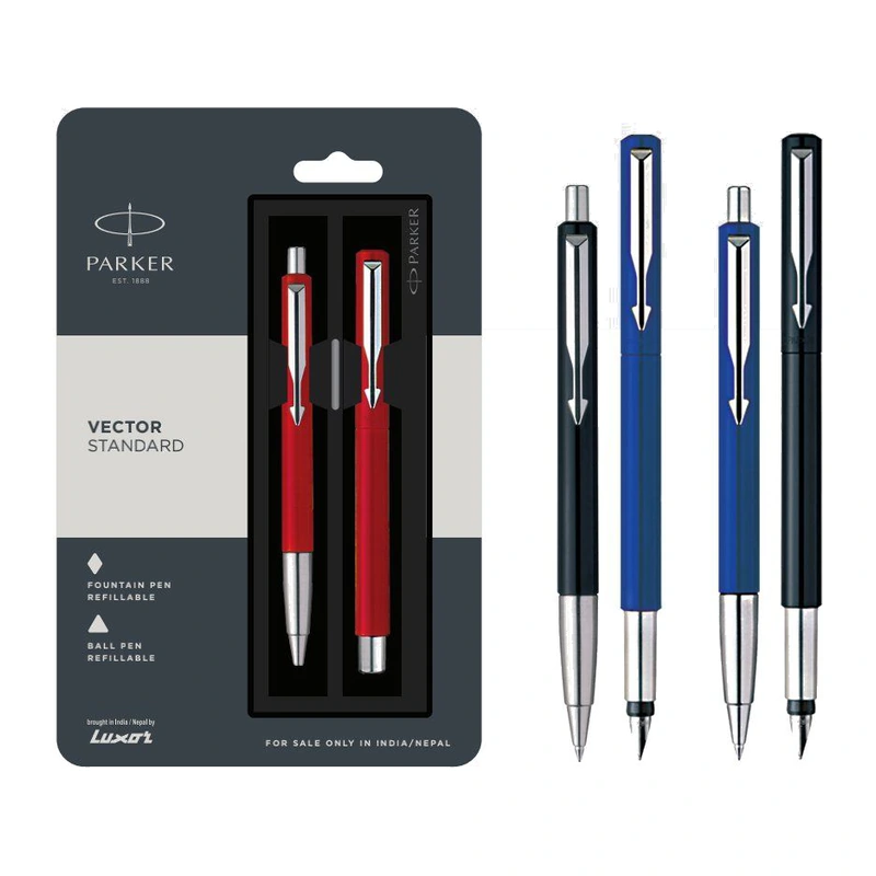 Parker Vector Standard Ball Pen + Fountain Pen Set (Chrome Trim)