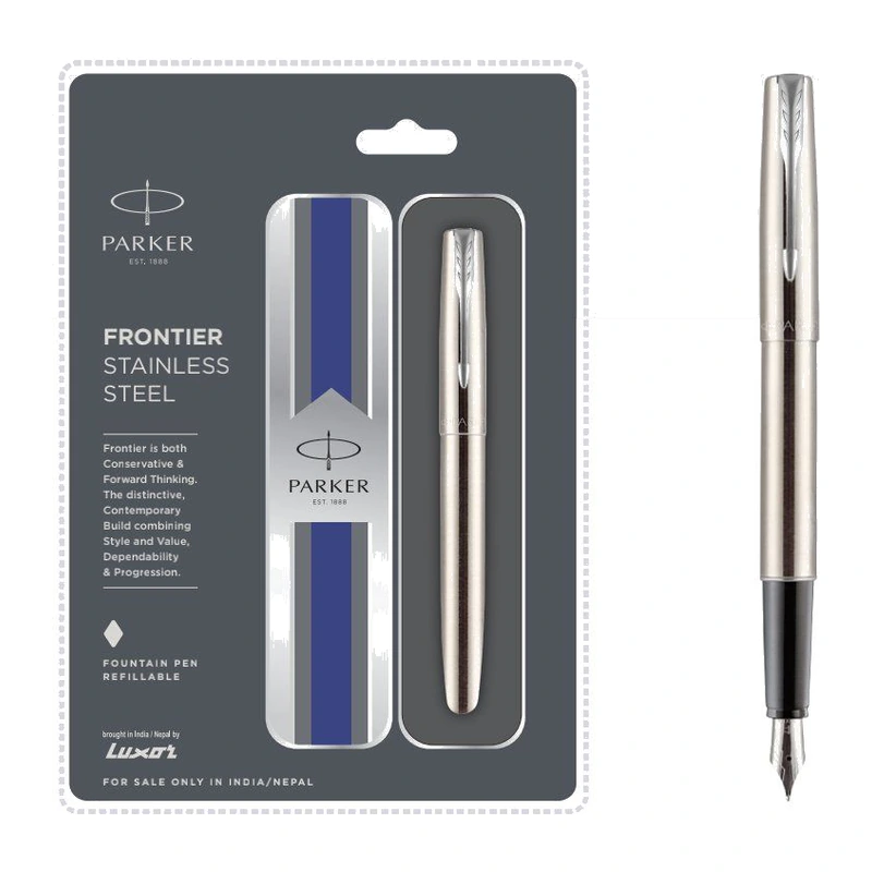 Parker Frontier Stainless Steel Fountain Pen (Chrome Trim)