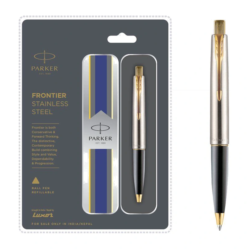 Parker Frontier Stainless Steel Ball Pen (Gold Trim)