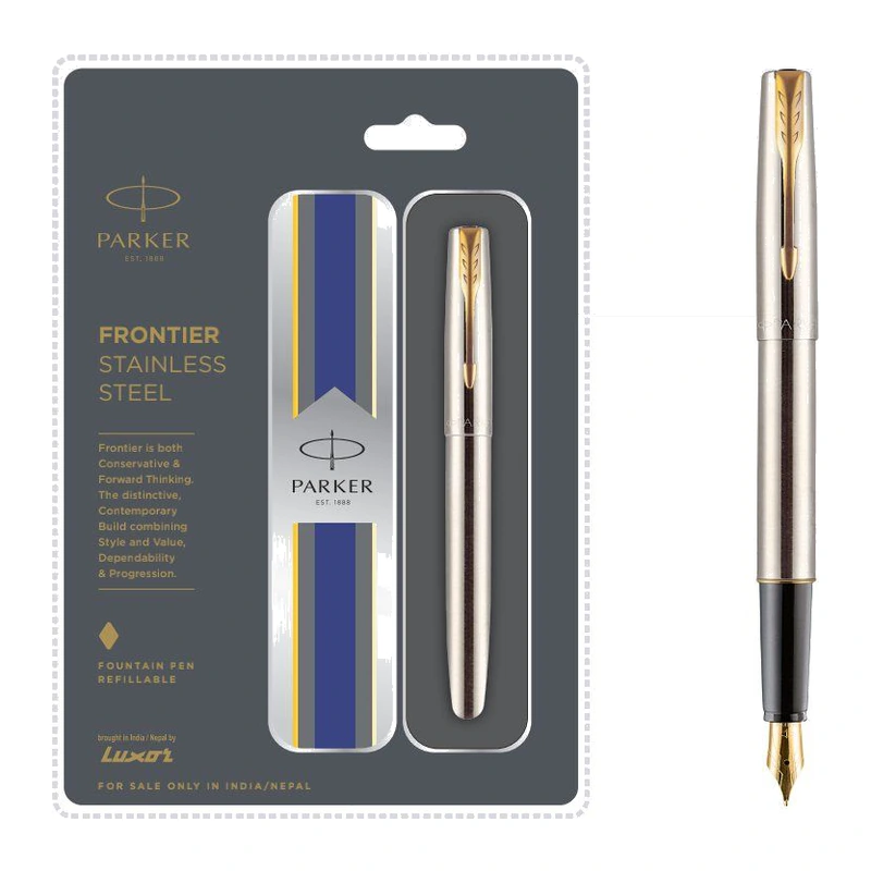Parker Frontier Stainless Steel Fountain Pen (Gold Trim)