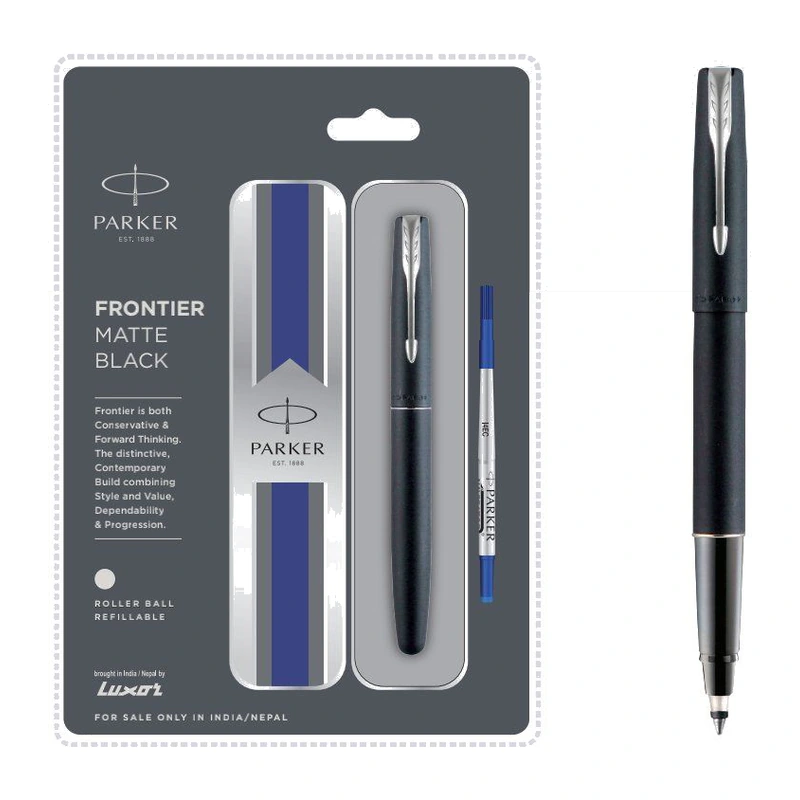 Parker Frontier Matte Black Roller Ball Pen (Chrome Trim)