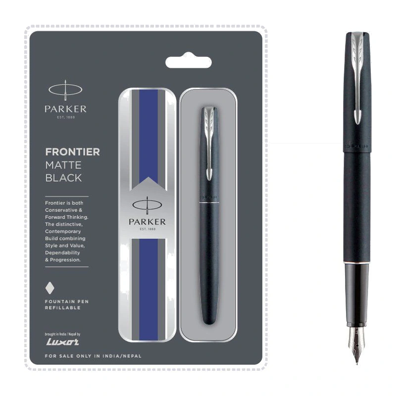 Parker Frontier Matte Black Fountain Pen (Chrome Trim)