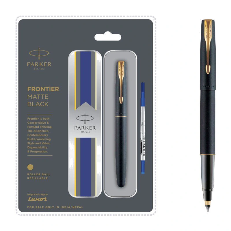 Parker Frontier Matte Black Roller Ball Pen (Gold Trim)