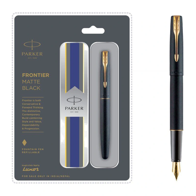 Parker Frontier Matte Black Fountain Pen (Gold Trim)