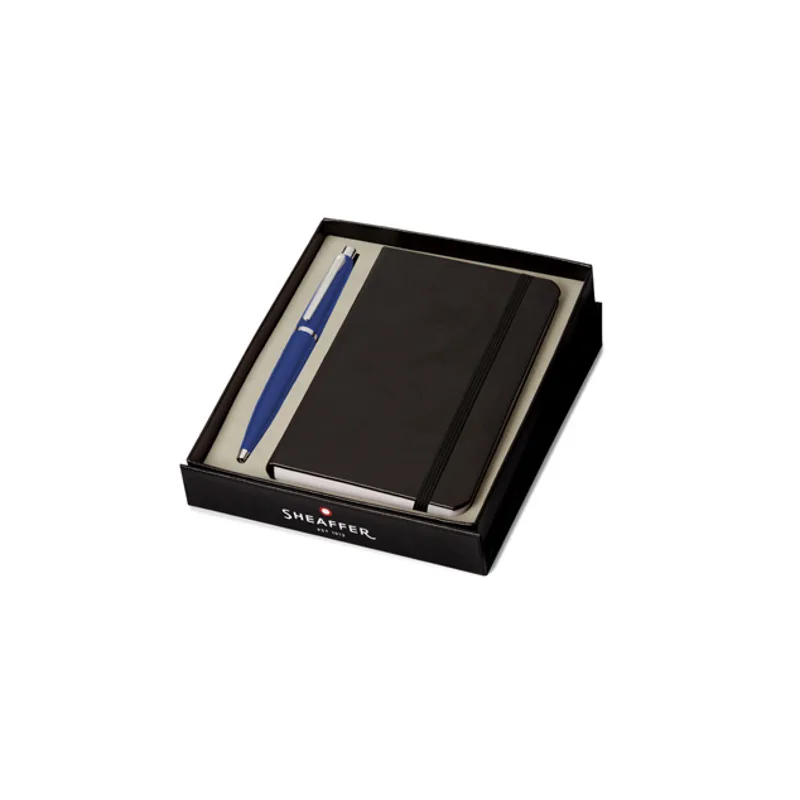 Gift Set: Neon blue Sheaffer VFM Ballpoint Pen with chrome trim and Sheaffer Small Notebook
