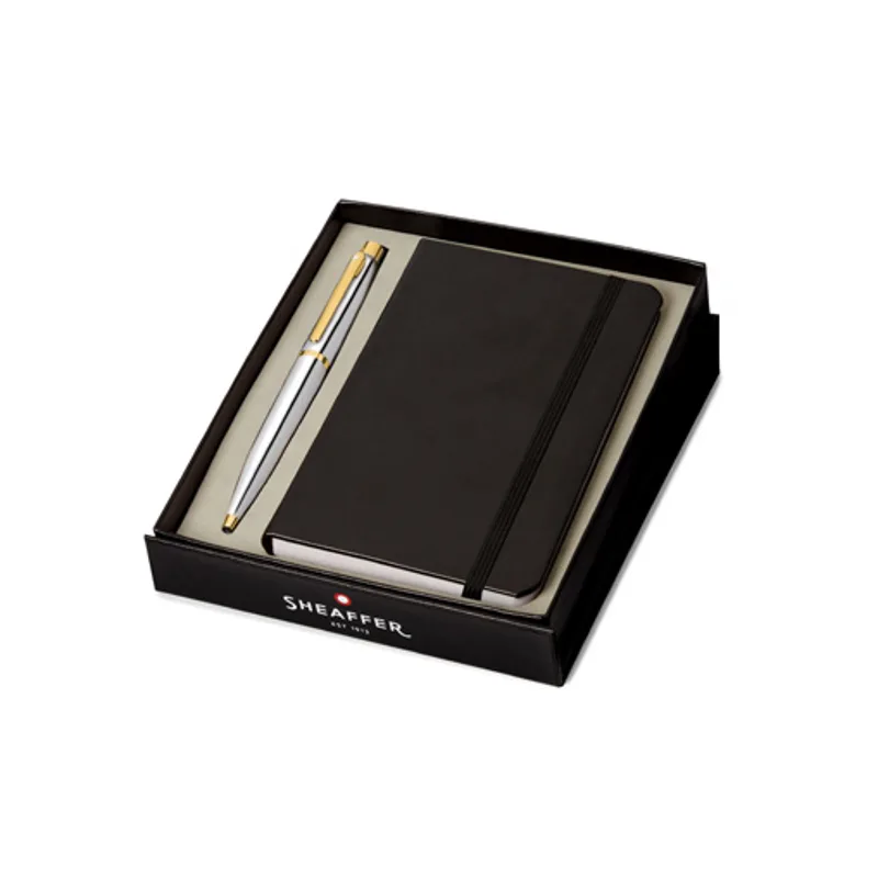 Gift Set: Bright chrome Sheaffer VFM Ballpoint Pen with gold trim and Sheaffer Small Notebook