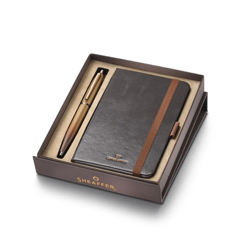 Gift Set: Matte brown lacquer Sheaffer VFM ballpoint pen with regal brown PVD trim and small notebook
